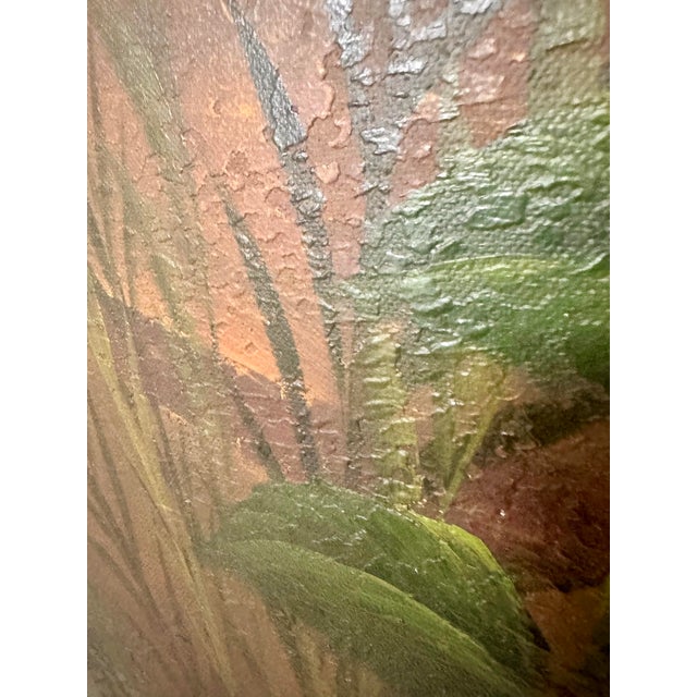Wood Vintage Boho Bamboo Parrot Painting, Illegible Signature, Framed 48” X 36 - Signed Unknown Artist For Sale - Image 7 of 12