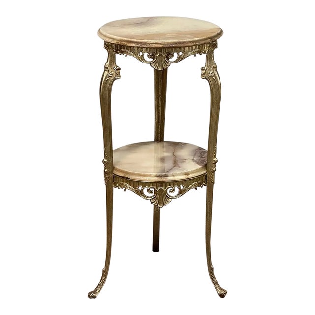 Mid-Century Louis XIV Brass & Onyx Pedestal ~ End Table For Sale