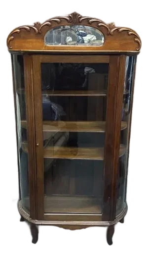 A 1920's American Antique Oak Wood & Glass Curio Display Cabinet