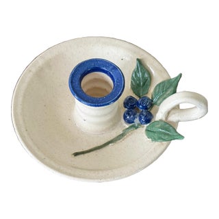 New England Blueberry Relief Studio Pottery Candleholder For Sale
