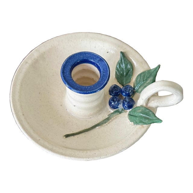 New England Blueberry Relief Studio Pottery Candleholder For Sale