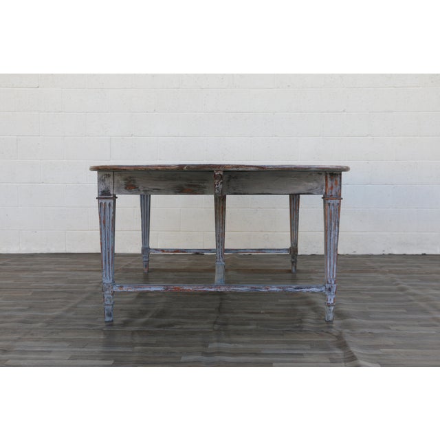 Antique 1920s French Provincial Large Oval Pine Dining Table With Distressed Painted Base For Sale In Los Angeles - Image 6 of 18