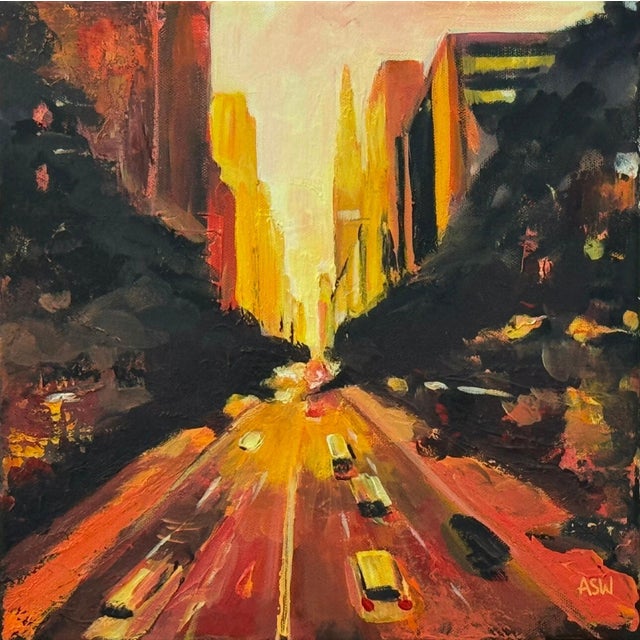 Colourful Golden Orange Impasto Abstract Landscape of Chrysler in New York City 2025 For Sale