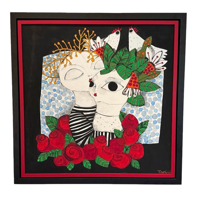 Whimsical Original Oil Painting “A Couple in Love” by Argentine Artist Florencia Troisi For Sale