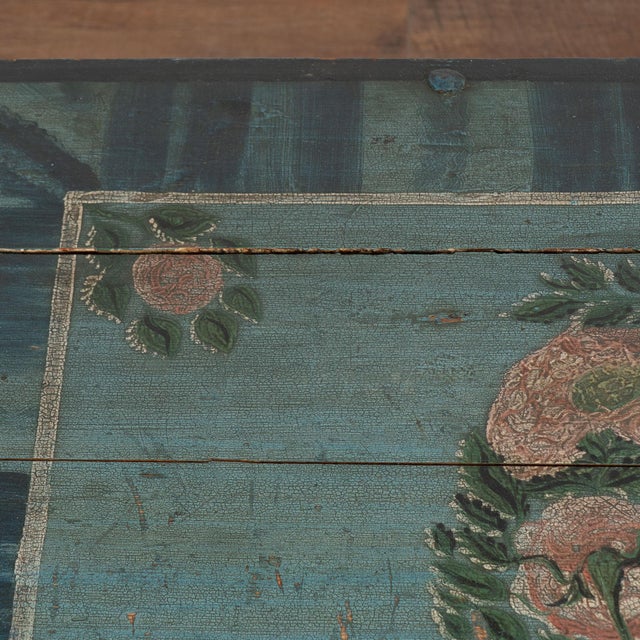 Mid 19th Century Original Hand Painted Blue Swedish Dome Top Pine Trunk Dated 1852 For Sale - Image 5 of 18