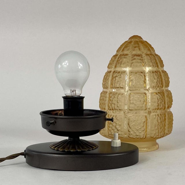 Amber Glass and Burnished Brass Table Lamp, Sweden, 1930s For Sale - Image 10 of 18