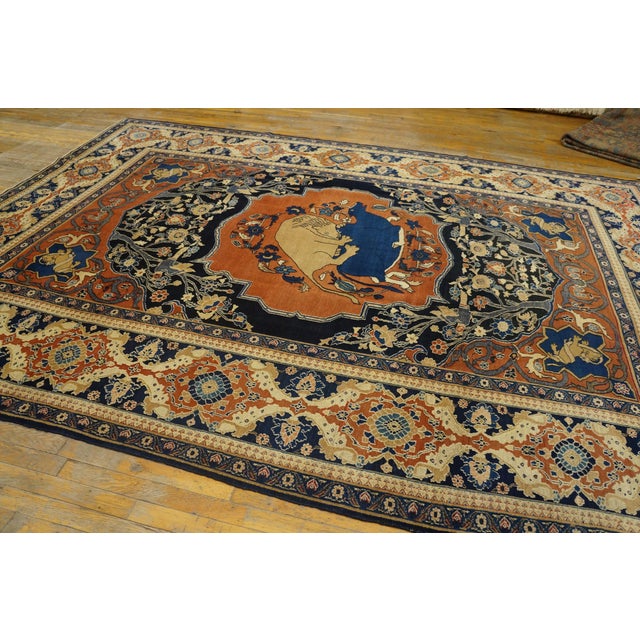 1880s Red Animal Hunting Scene Antique Persian Khorassan Moud Rug 9' X 11' 8" Handknotted Wool Carpet For Sale - Image 4 of 18