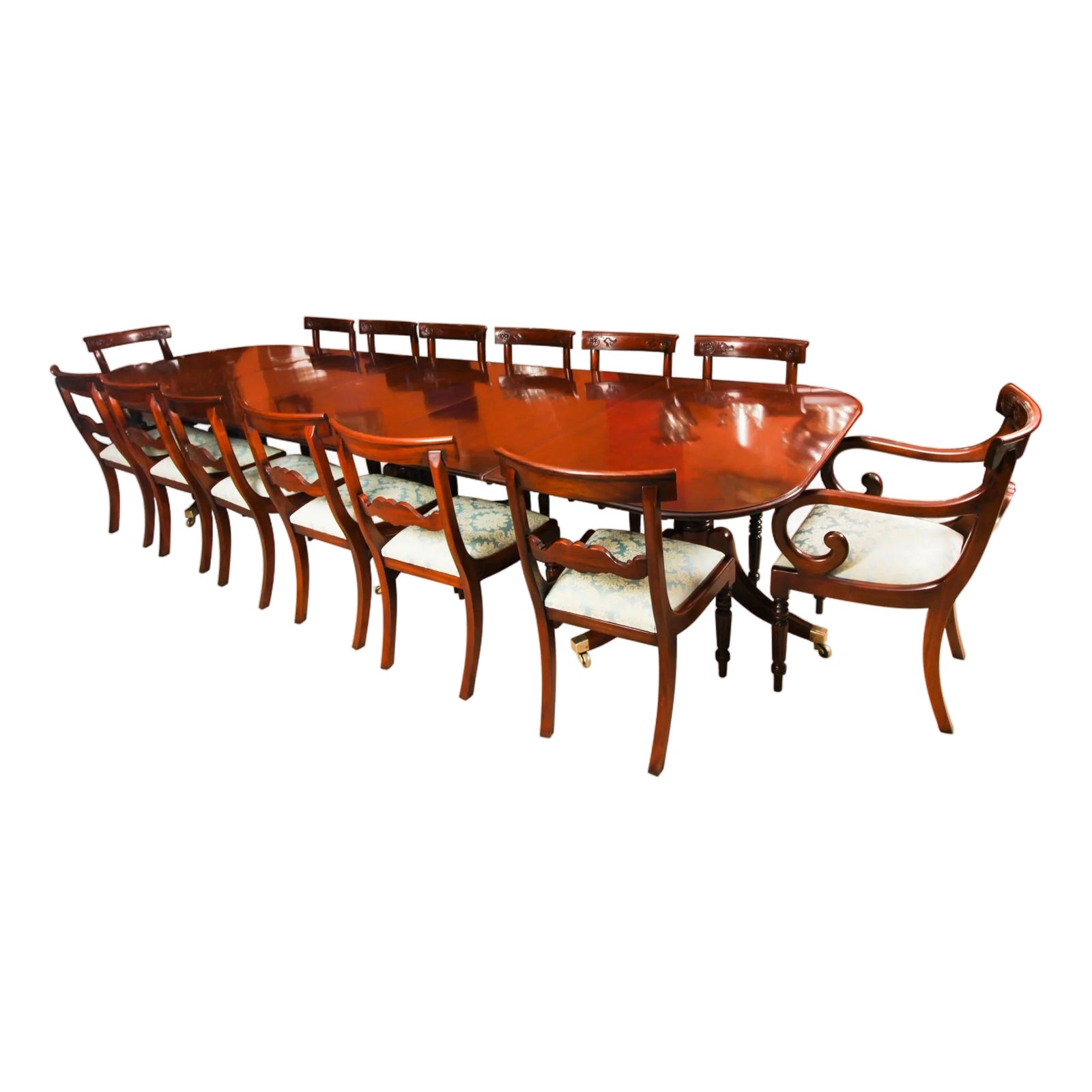 Antique George III Triple Pillar Dining Table and Chairs, 1700s, Set of ...