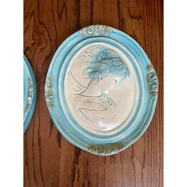 French Vintage Pair of Large French Bisque Oval Wall Plaques For Sale - Image 3 of 12