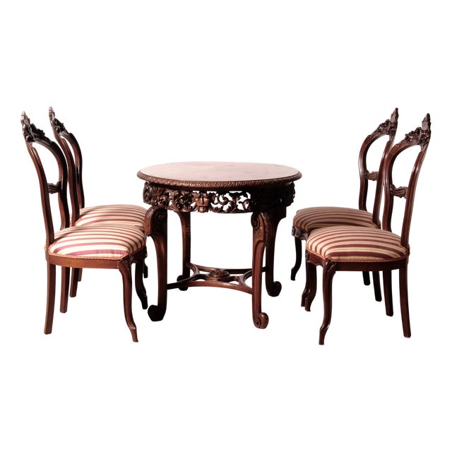 Antique Late 19th Century Wooden Louis Philippe Coffee Table and Chairs, 1890s, Set of 5 For Sale