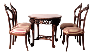Antique Late 19th Century Wooden Louis Philippe Coffee Table and Chairs, 1890s, Set of 5