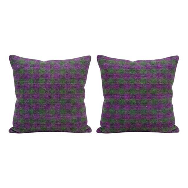 Bohemian Turkish Kilim Pillow Cover 16'' X 16'' - Set of Two For Sale