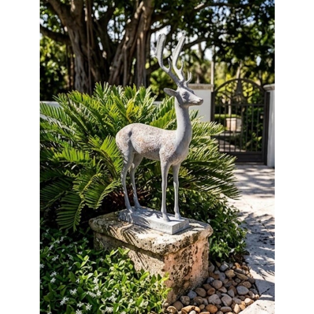 Metal Mid-Century Continental Cast Lead Garden Statue of a Stag For Sale - Image 7 of 12
