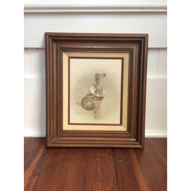 Vintage Framed Oil Painting The Hugging Tree Koala Bear Baby