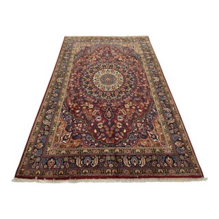Mashad Rug 6’7” X 9’7” Red Wool Vintage Traditional Hand-Knotted Carpet For Sale