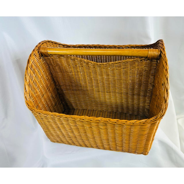 Vintage Large Handwoven Indonesian Rattan & Bamboo Market Basket With Divider For Sale - Image 6 of 11