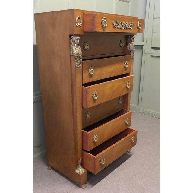 Tall Empire Neo-Classical French Walnut Chest of Drawers, 1950 For Sale - Image 4 of 8