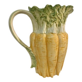 Vintage Fitz and Floyd Carrot Bunch Majolica Style Pitcher For Sale
