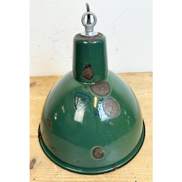 Industrial Green Enamel Factory Pendant Lamp, 1960s For Sale - Image 13 of 18