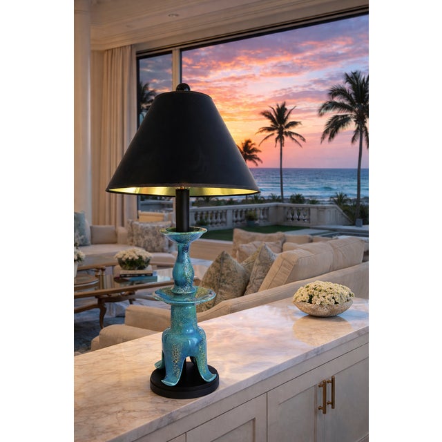 Offering a LARGE Etruscan table lamp designed by Helmut Bruchmann for Haeger Lamp Co, 1958. This lamp is a rare and hard...