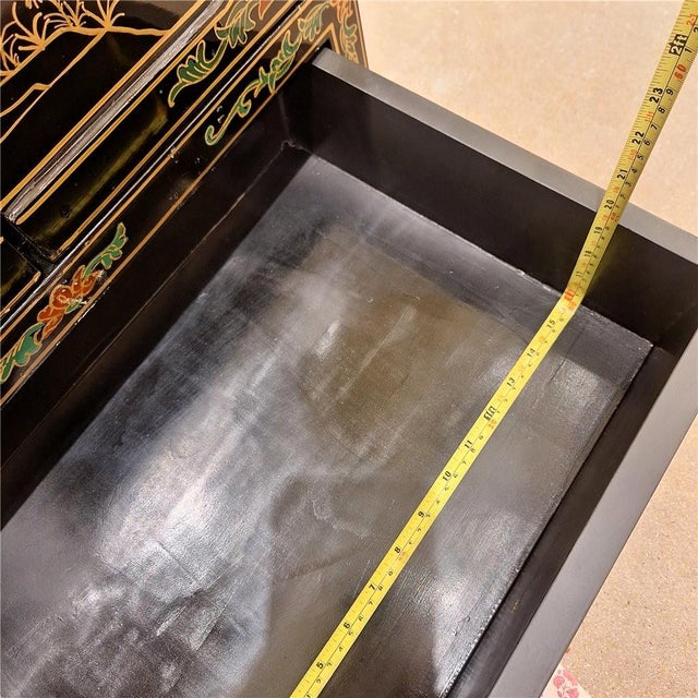 Vintage Chinoiserie Black Lacquer Floral and Bird Cabinet For Sale In Dallas - Image 6 of 10
