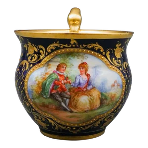 Vintage Meissen Cobalt Blue Gold Hand Painted Couple Porcelain Tea Cup
