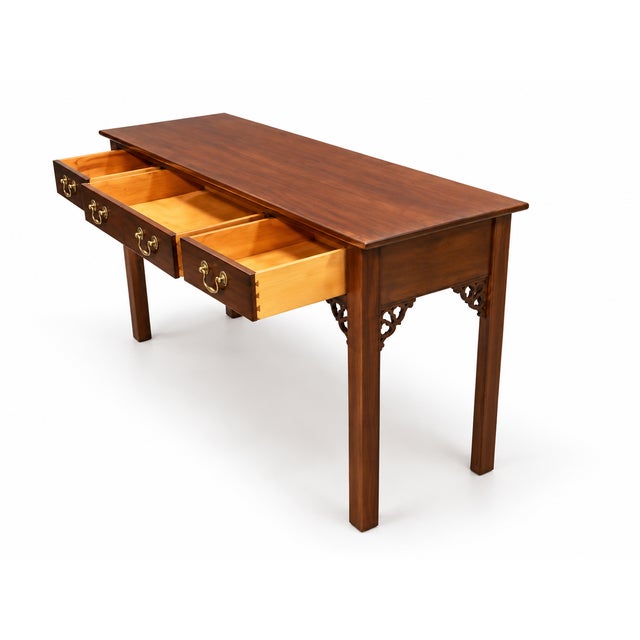 Mid-Century Modern Ethan Allen Cherry Georgian Style Four-Drawer Console Table For Sale - Image 3 of 6