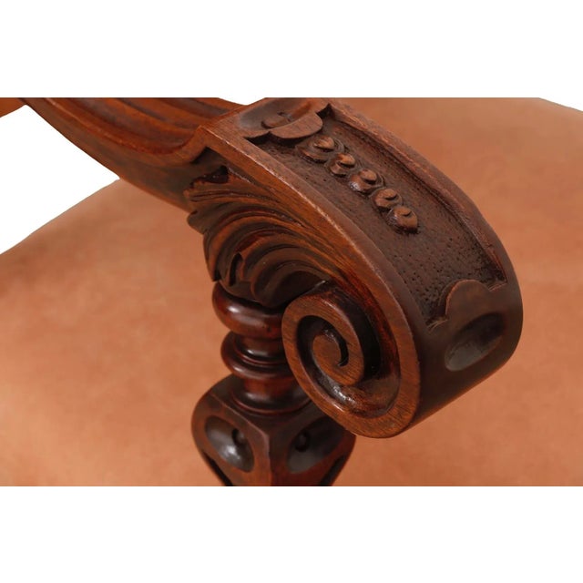 Jacobean Style Mahogany & Leather Armchair For Sale In Tampa - Image 6 of 9
