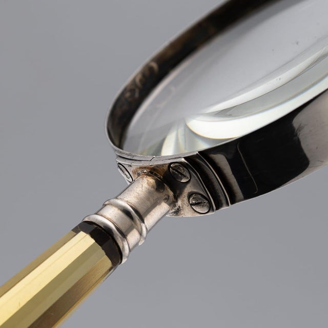 Yellow Antique English Silver and Amber Glass Magnifying Glass, 1910 For Sale - Image 8 of 12