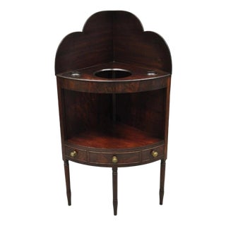 Antique Georgian Mahogany Bathroom Corner Washstand Sink Side Table With Drawer For Sale