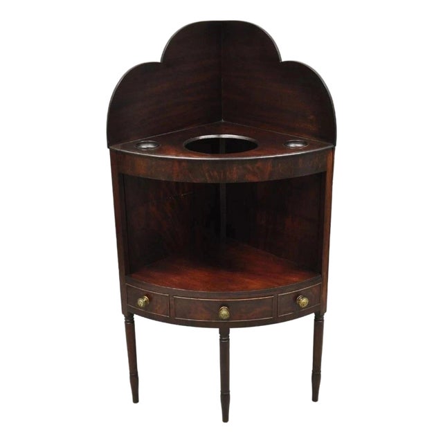Antique Georgian Mahogany Bathroom Corner Washstand Sink Side Table With Drawer For Sale