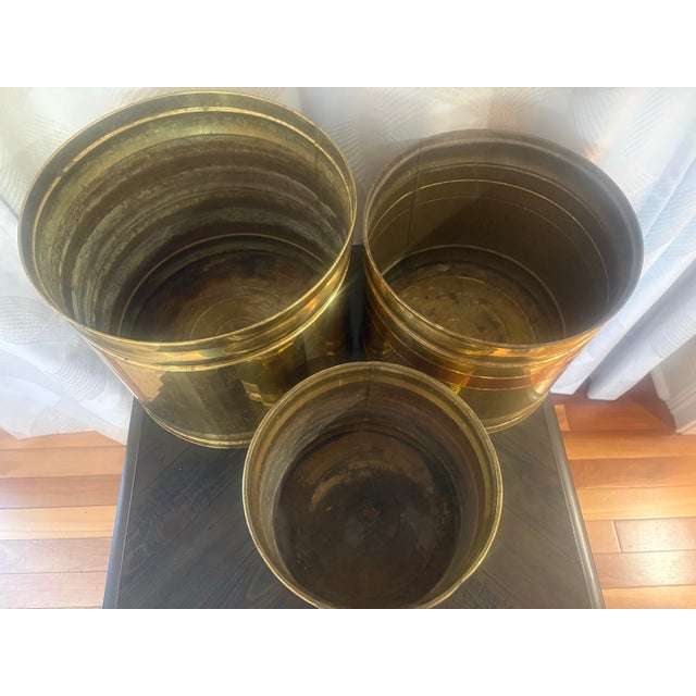 Vintage Bristol Brass & Copper Graduated Brass Planters – Set of 3, Made in Usa For Sale In Nashville - Image 6 of 8