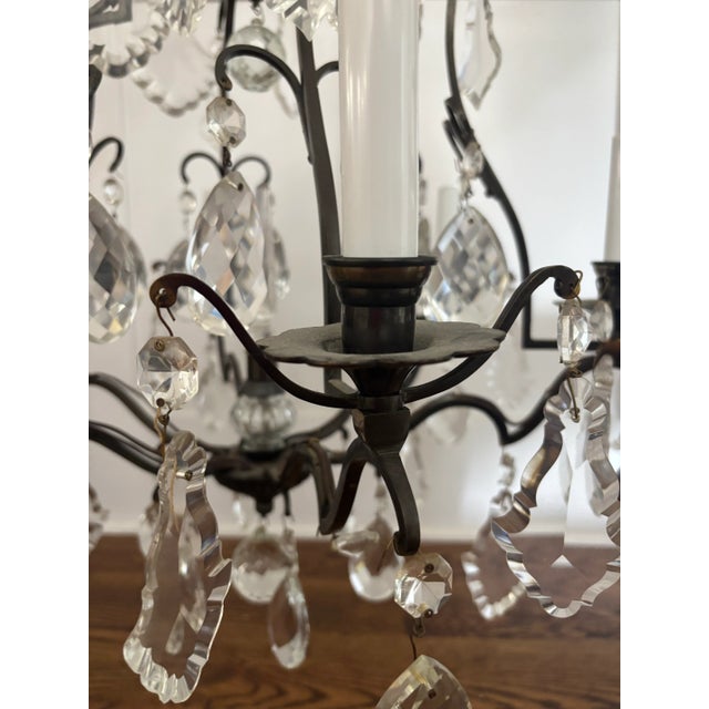 Early 20th Century Early 20th Century French Louis XV Style Six Light Bronze or Brass Chandelier With Abundance of Cut Crystal Prisms For Sale - Image 5 of 12