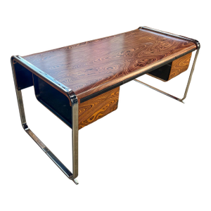 1970s Refinished Zebrawood Chrome Tubular Desk Attributed to Peter Protzman for Herman Miller