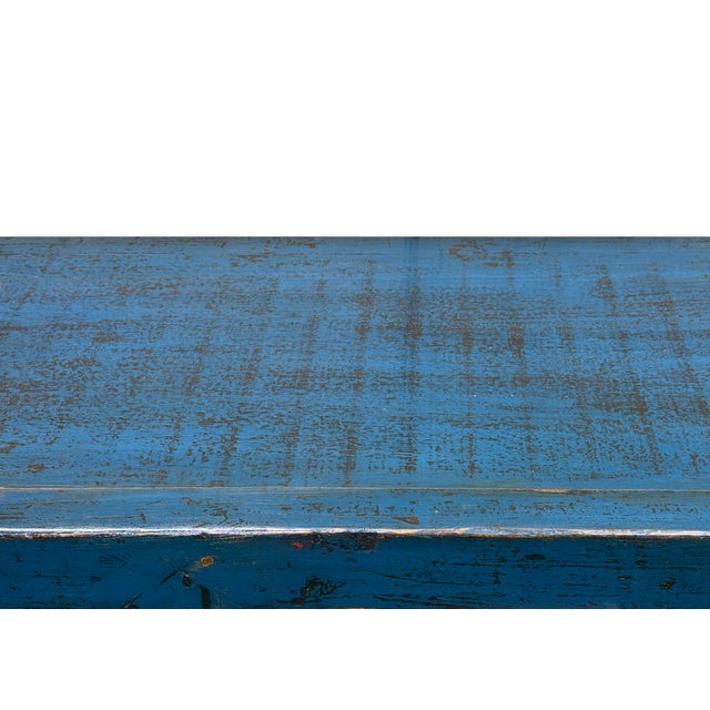 Cerulean Vintage Distressed Cerulean Blue Doors Low Tv Stand Console Table Cabinet For Sale - Image 8 of 12