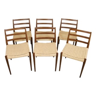 Six Mid-Century Style Woven Seat Dining Chairs For Sale