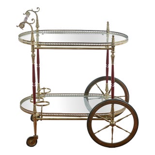 Vintage Serving Trolley with Glass Trays For Sale
