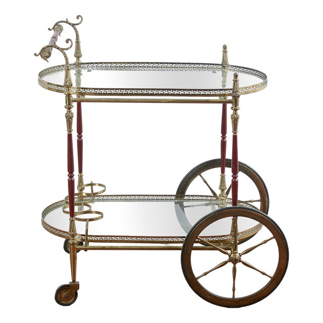 Vintage Serving Trolley with Glass Trays For Sale