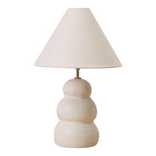 Large Ceramic Wave Lamp, Linen Shade For Sale