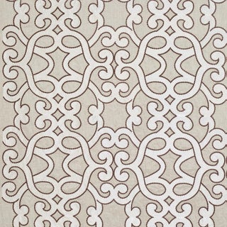 Schumacher Amboise Linen Embroidery Fabric in Greige For Sale