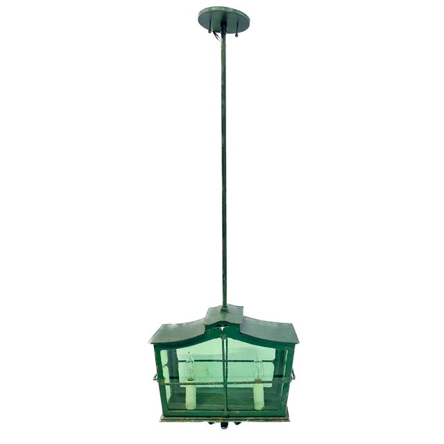Green Pair of Antique French Green Lantern Pendants For Sale - Image 8 of 12