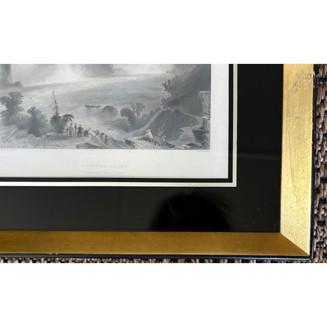 1840 Steel Engraving Titled Niagara Falls Near Clifton House in a Fab Gilt and Black Glass Frame For Sale - Image 4 of 8