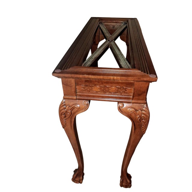 Wood Early 20th Century Exquisite Chippendale Revival Glass Top Console Table For Sale - Image 7 of 12