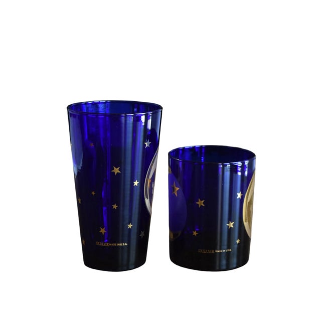 Ink Blue Mid 20th Century Culver Celestial Moon Glasses 22k - Set of 2 For Sale - Image 8 of 8
