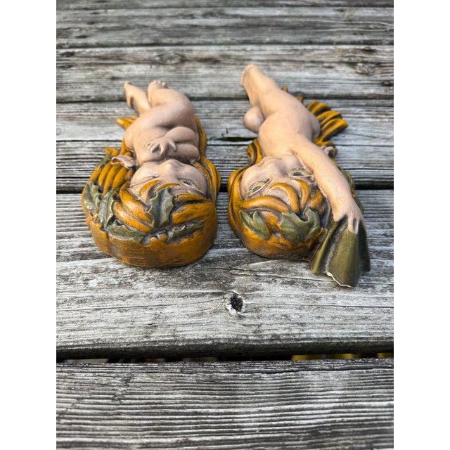 Chalkware Nude Cherub Sculptural Wall Hangings For Sale - Image 4 of 12