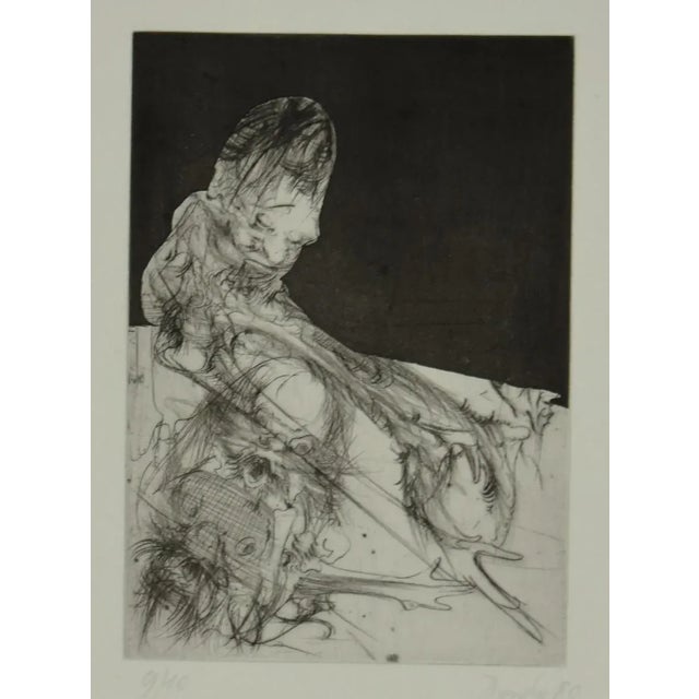Figure is an original black and white etching realized by Miodrag Djuric in 1980. Hand Signed, dated, and numbered....