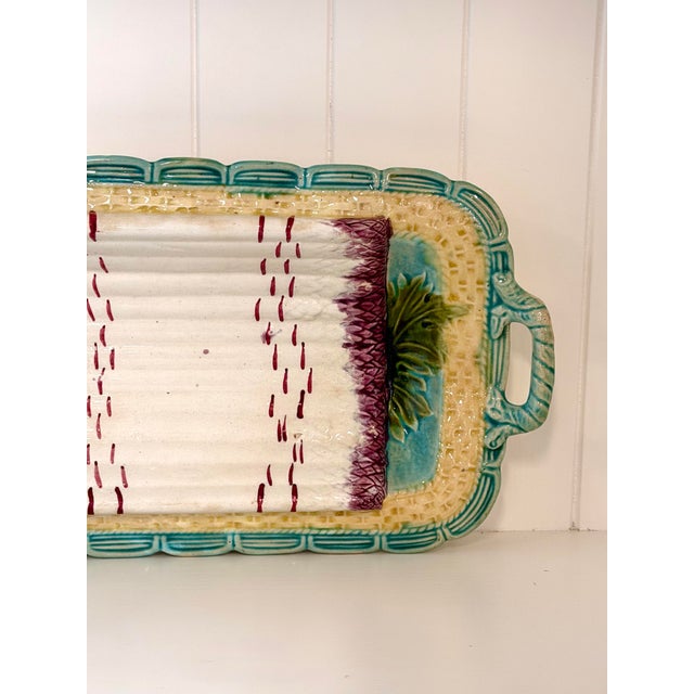 Antique French Barbotine Majolica Asparagus Serving Platter, Circa 1880–1900 For Sale In New York - Image 6 of 10