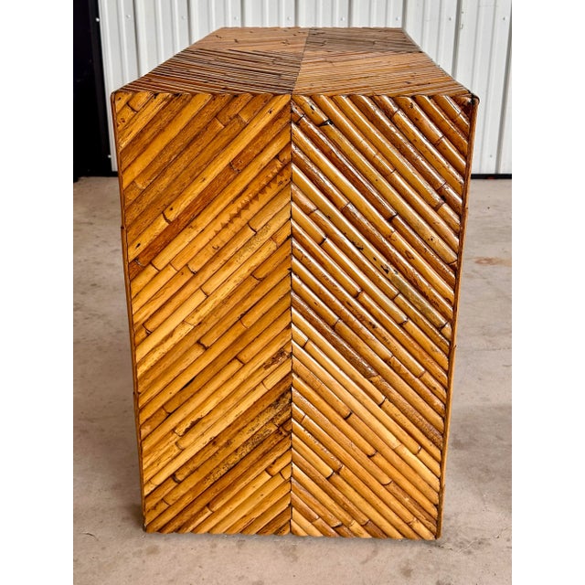 Mid-Century Modern Mid-20th Century Refinished Split Rattan Chevron Two Drawer Floating Vanity or Desk For Sale - Image 3 of 12