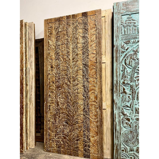 Vintage Reclaimed Wood "Tree of Dreams" Hand-Carved Barn Door Panel | Rustic Wall Art Panel 96x42 For Sale In Orlando - Image 6 of 7