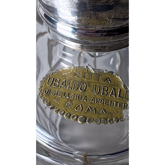 Mid 20th Century Art Deco Cut Crystal Decanter With 925 Silver Collar by Cacchione Milan For Sale - Image 16 of 18